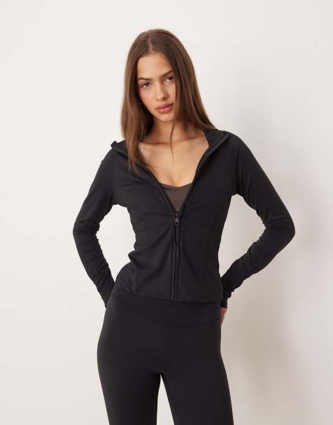Gina Tricot - Mix en match - Naadloos yogajack met rits in zwart - view 1