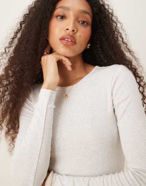 Gina Tricot mix & match jersey rib round neck long sleeve top - view 1