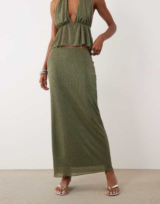 Gina Tricot – Mix & Match – Maxirock in glitzerndem Khaki, 2 von 5