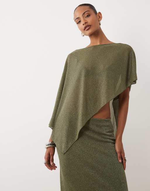 Gina Tricot mix & match plunge peplum in khaki glitter - KHAKI, 4 of 4