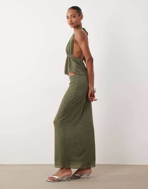 Gina Tricot - Mix og match - Khaki maxinederdel med glimmer - view 1