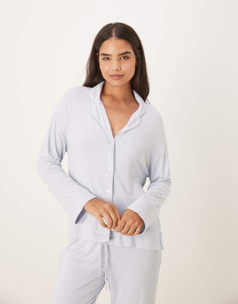 Gina Tricot - Mix og match - Lyseblå langærmet pyjamas-skjorte i blødt materiale - view 1