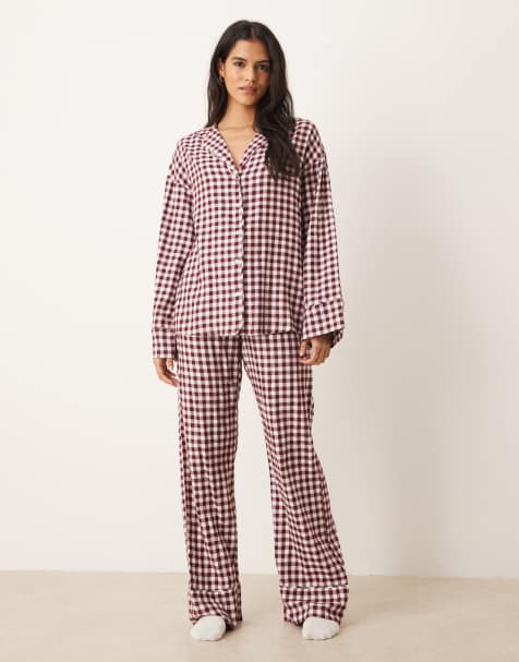 Gina Tricot - Mix og match - Pyjamasbukser med røde/hvide gingham-tern i flonel - view 1