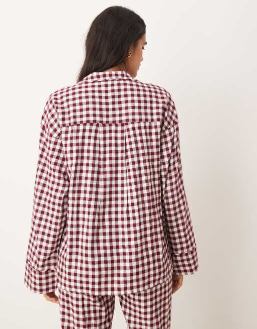 Gina Tricot - Mix og match - Rød langærmet pyjamasskjorte i flonel med hvide gingham-tern, 2 af 4