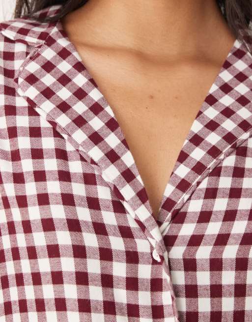 Gina Tricot - Mix og match - Rød langærmet pyjamasskjorte i flonel med hvide gingham-tern, 4 af 4