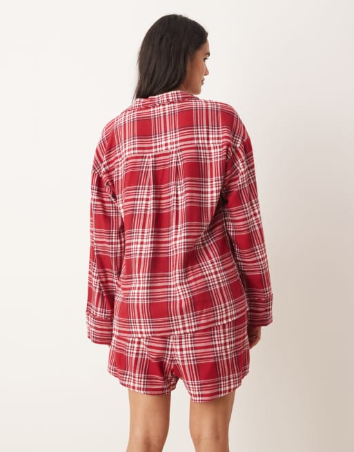 Gina Tricot - Mix og match - Rødternet pyjamasskjorte i flonel, 3 af 4