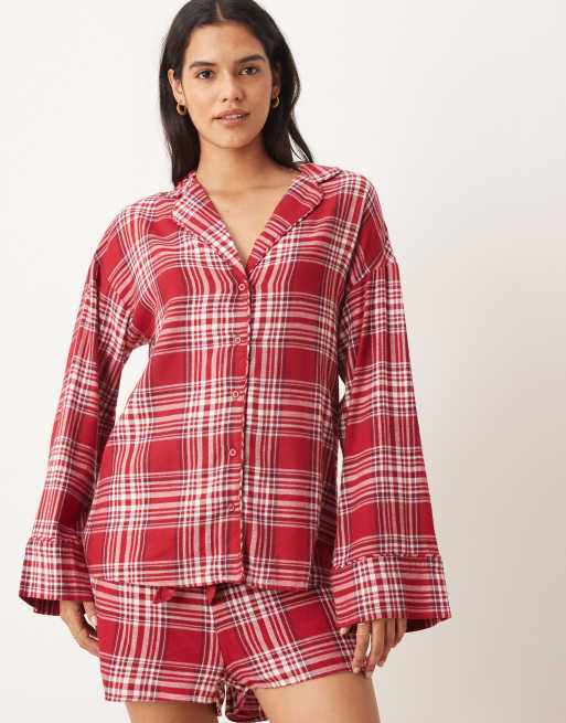 Gina Tricot - Mix og match - Rødternet pyjamasskjorte i flonel, 4 af 4
