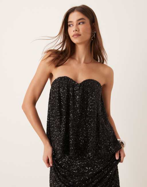 Gina Tricot - Mix og match - Sort stropløs top med pailletter
