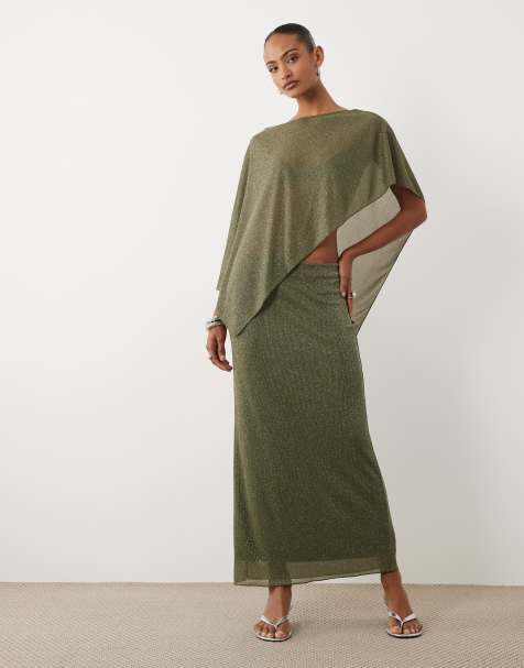 Gina Tricot – Mixa och matcha – Kakifärgat, glittrigt set i peplum-modell med djup ringning - view 1
