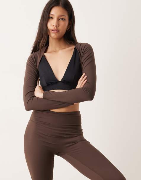 Gina Tricot – Mixa och matcha – Mörkbrunt yogaset i utsvängd design - view 1