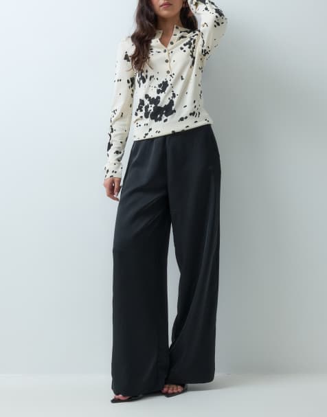 Gina Tricot Moa pantalon droit en satin noir - view 1