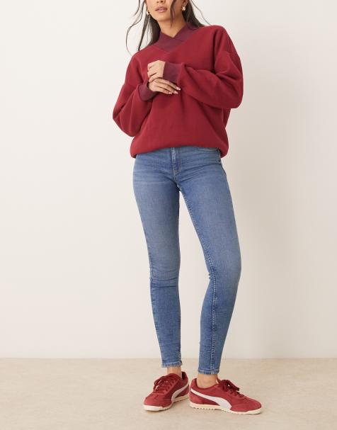 Gina Tricot Molly high waist super skinny stretch jeans in mid washed blue - view 1