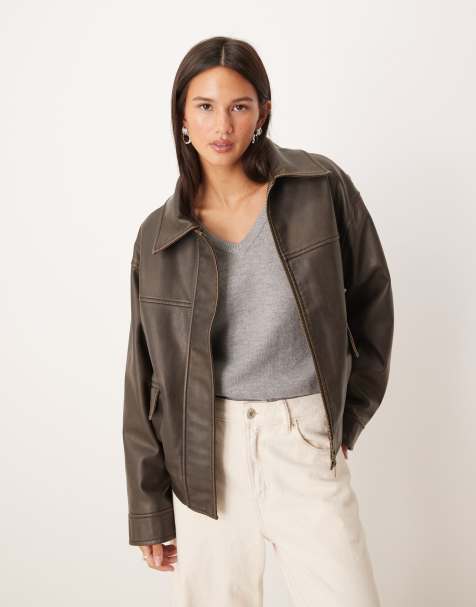 Gina Tricot – Mörkbrun, kort, sliten jacka i PU - view 1