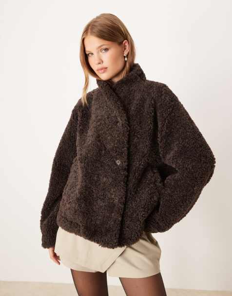 Gina Tricot – Mörkbrun, lurvig, kort teddyjacka - view 1