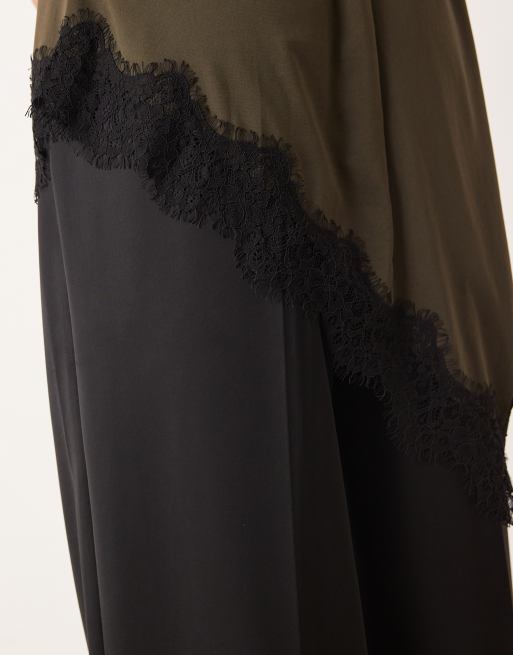 Gina Tricot – Mörkbrunt, asymmetriskt linne med spetskant, 3 av 4