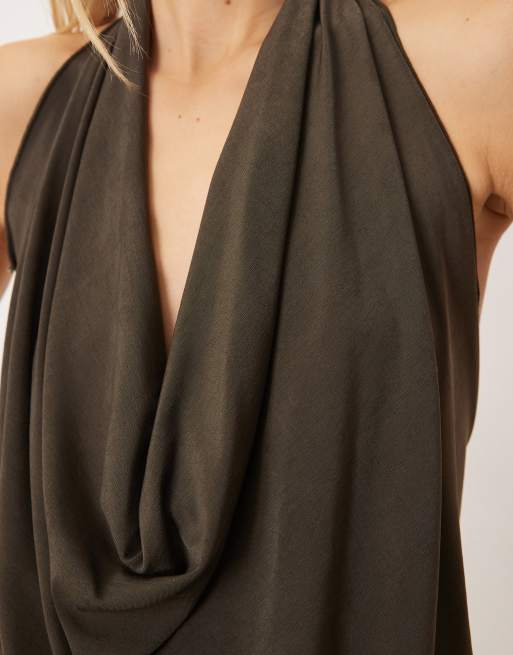Gina Tricot – Mörkgrön halterneck-topp med drapering, 4 av 4