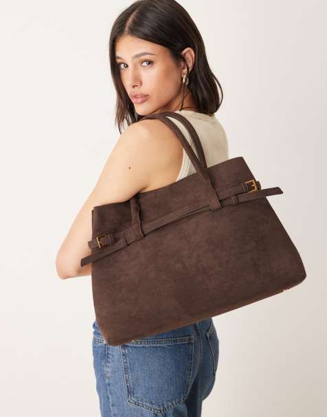 Gina Tricot - Mørkebrun klassisk totebag i imiteret ruskind - view 1