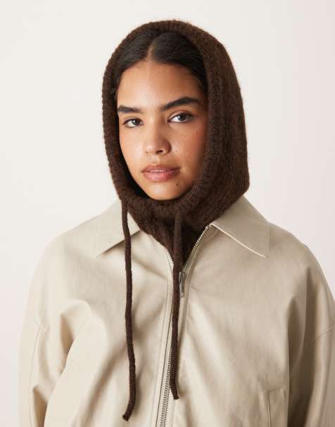 Gina Tricot - Mørkebrun strikket løstsiddende elefanthue med hætteform - view 1