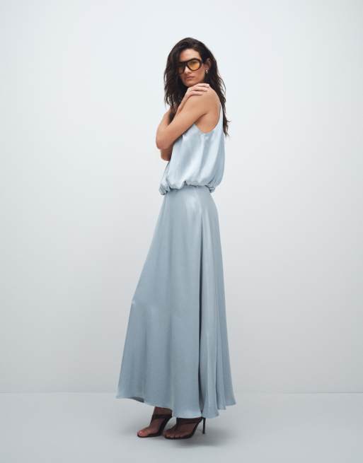 Gina Tricot – Neckholder-Maxikleid aus Satin in Hellblau, 2 von 7