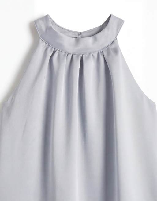 Gina Tricot – Neckholder-Maxikleid aus Satin in Hellblau, 7 von 7