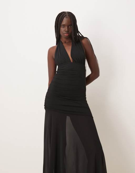 Gina Tricot – Neckholder-Maxikleid in Schwarz mit tiefer Taille, 2 von 4