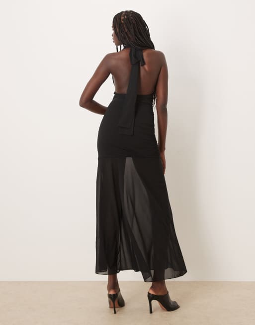 Gina Tricot – Neckholder-Maxikleid in Schwarz mit tiefer Taille, 3 von 4