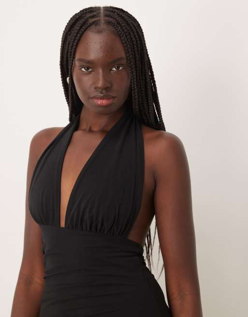 Gina Tricot – Neckholder-Maxikleid in Schwarz mit tiefer Taille, 4 von 4