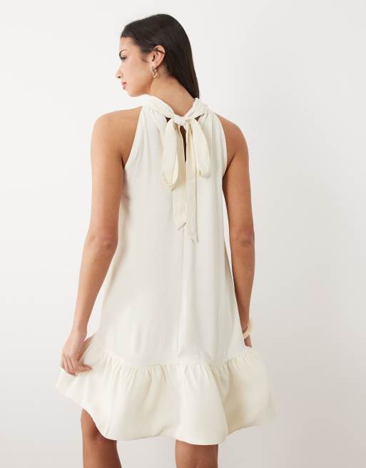 Gina Tricot – Neckholder-Minikleid in Cremeweiß mit Rüschen, 2 von 4