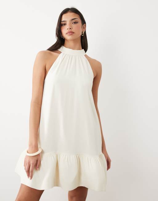 Gina Tricot – Neckholder-Minikleid in Cremeweiß mit Rüschen, 3 von 4