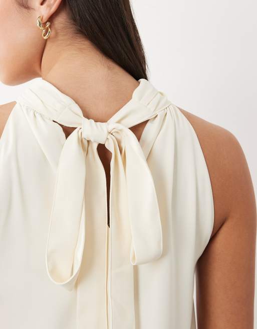 Gina Tricot – Neckholder-Minikleid in Cremeweiß mit Rüschen, 4 von 4