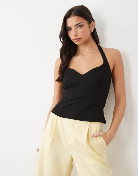 Gina Tricot – Neckholder-Oberteil in Schwarz mit Herzausschnitt - view 1