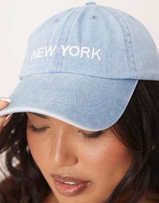 New York denim cap in light wash blue