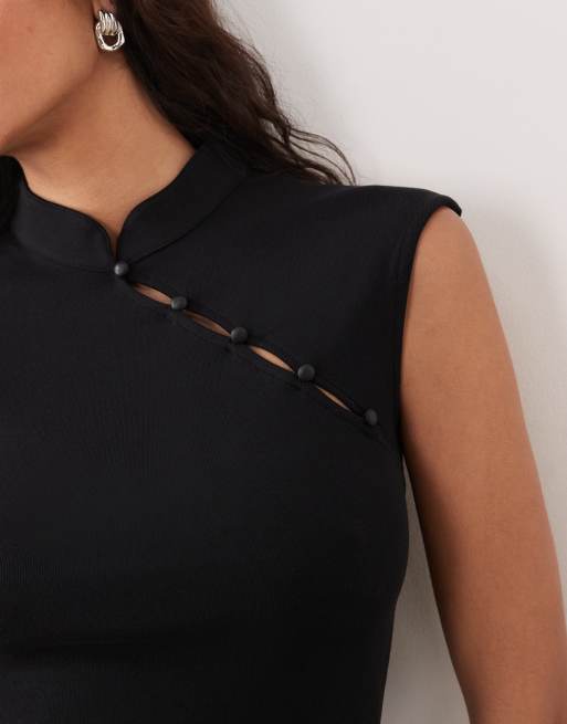 Gina Tricot – Oberteil in Schwarz mit Mandarinkragen, 4 von 4