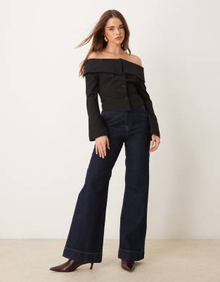 Gina Tricot Off The Shoulder Tailored Blazer In Black