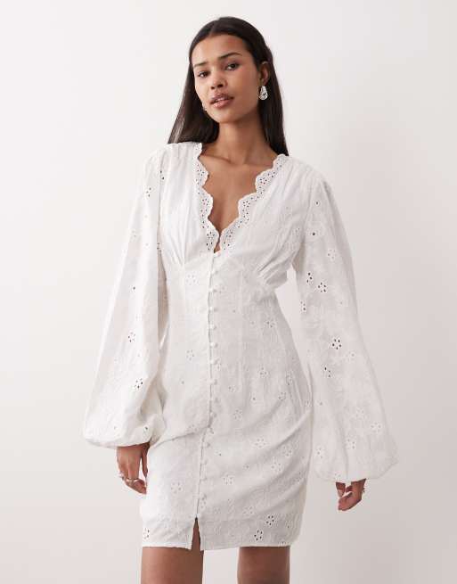 Gina Tricot - Offwhite minikjole med broderi, 2 af 4