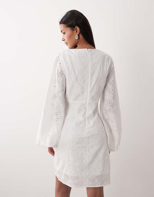 Gina Tricot - Offwhite minikjole med broderi, 4 af 4