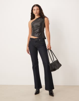 Gina Tricot One Shoulder Pu Top In Black