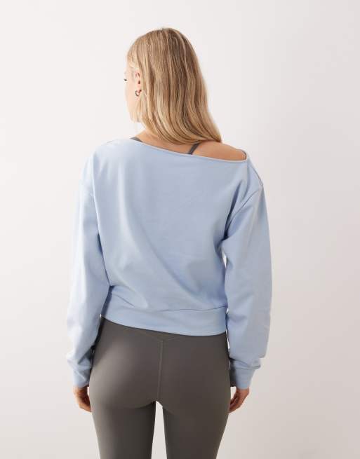 Gina Tricot one shoulder sweater in light blue, 4 of 4