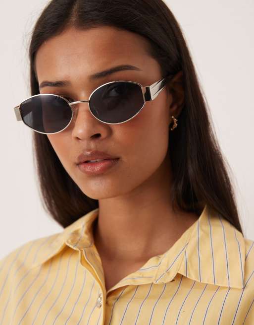 Gina Tricot oval metal frame sunglasses in silver with black lens, 3 of 3