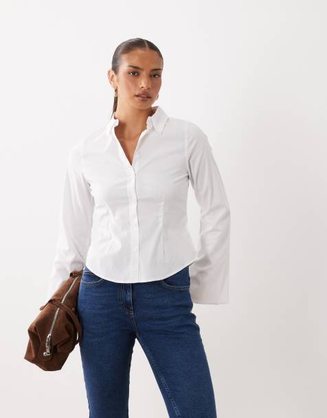 Gina Tricot overhemd met getailleerde taille in wit - view 1
