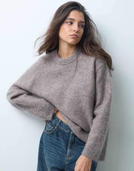 Gina Tricot Oversize-Pullover mit Mohair in Braun, 2 von 5