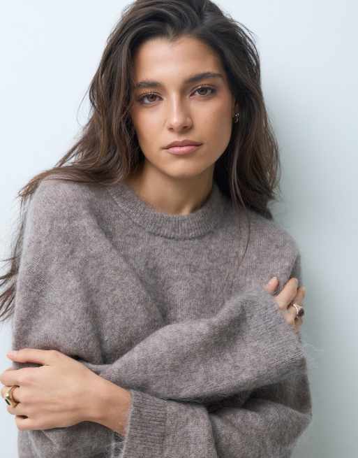 Gina Tricot Oversize-Pullover mit Mohair in Braun, 3 von 5