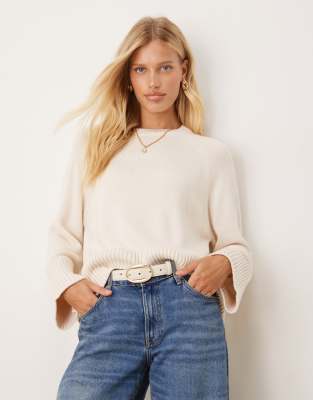 Gina Tricot - Oversize-Strickpullover in Creme mit Rundhalsausschnitt-Weiß