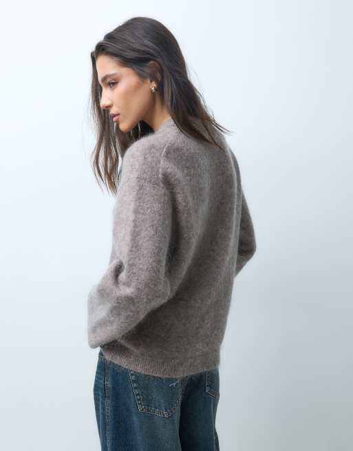 Gina Tricot oversize striktrøje med mohair i brun, 4 af 5