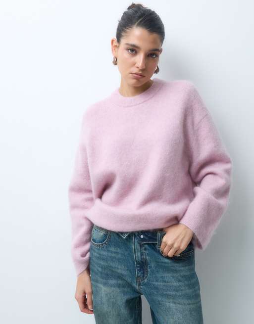 Gina Tricot oversize sweter z moherem w pudrowym różu, 4 z 5