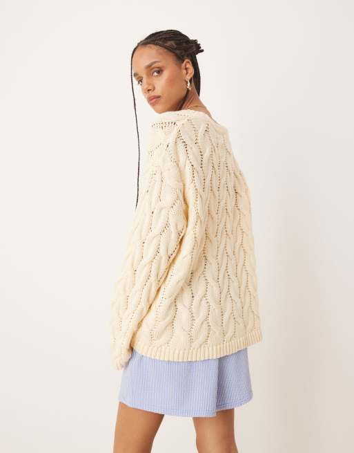 Gina Tricot oversized cable knit sweater in butter yellow