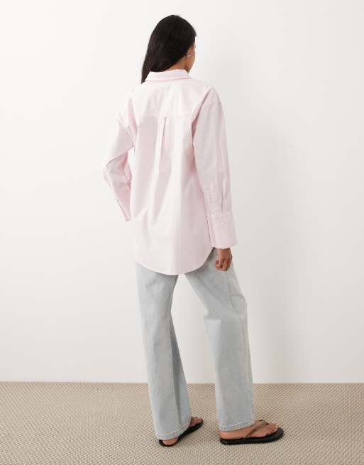 Gina Tricot - Oversized overhemd van puur katoen in lichtroze, 4 van 4