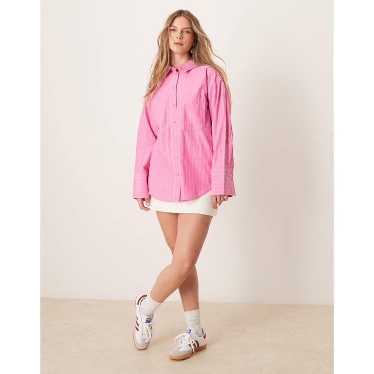Gina Tricot oversized oxford shirt in pink stripe | ASOS
