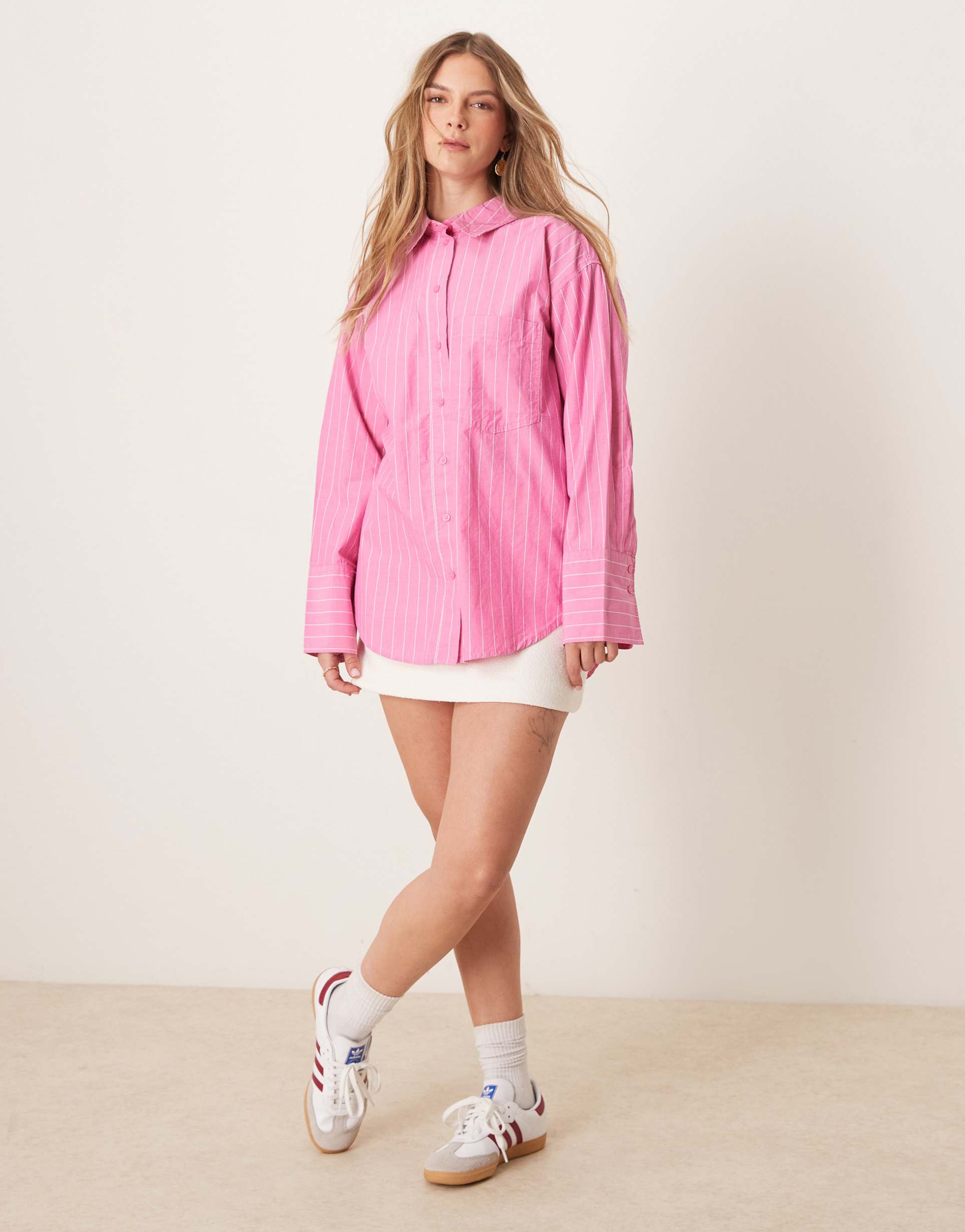 gina tricot oversized oxford shirt in pink stripe