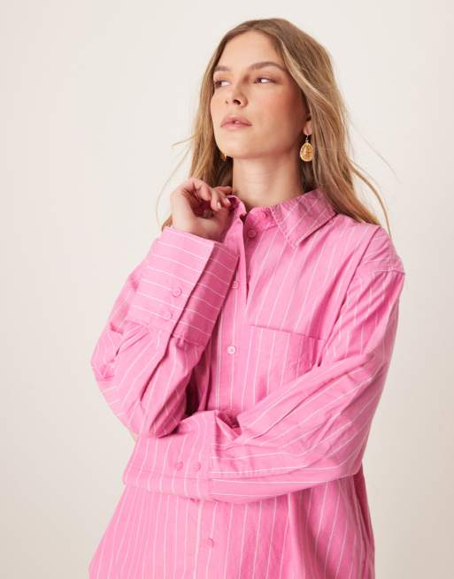 Gina Tricot oversized oxford shirt in pink stripe, 2 of 4